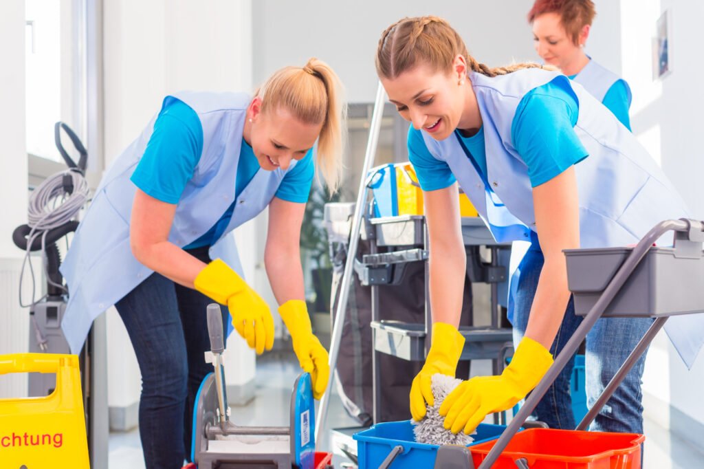 commercial cleaners doing the job together